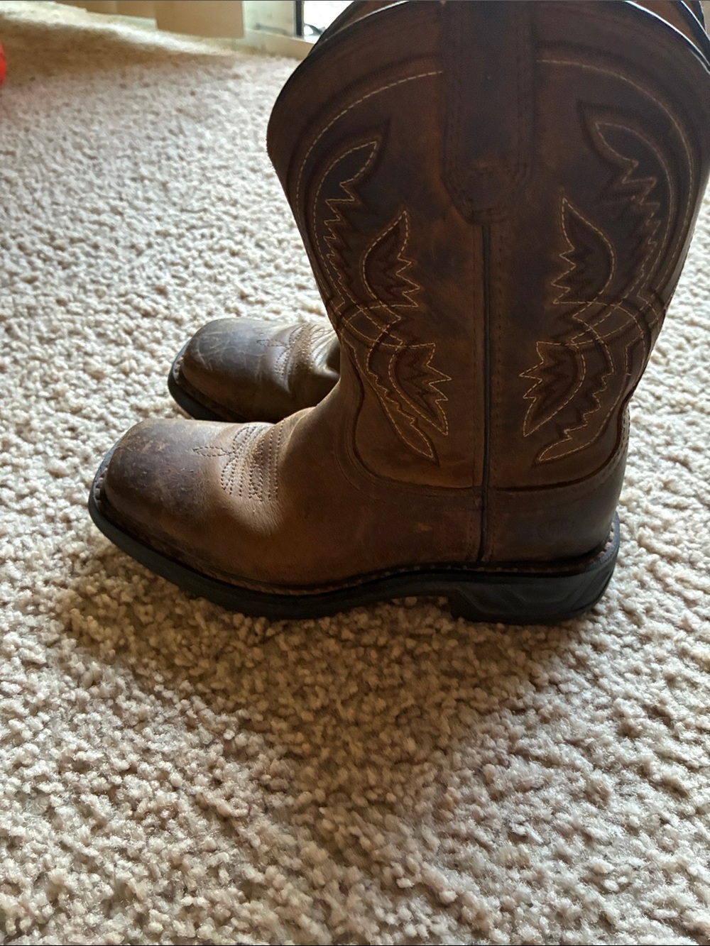 Ariat Brown Leather Kids Western Boots with Stitch Detail